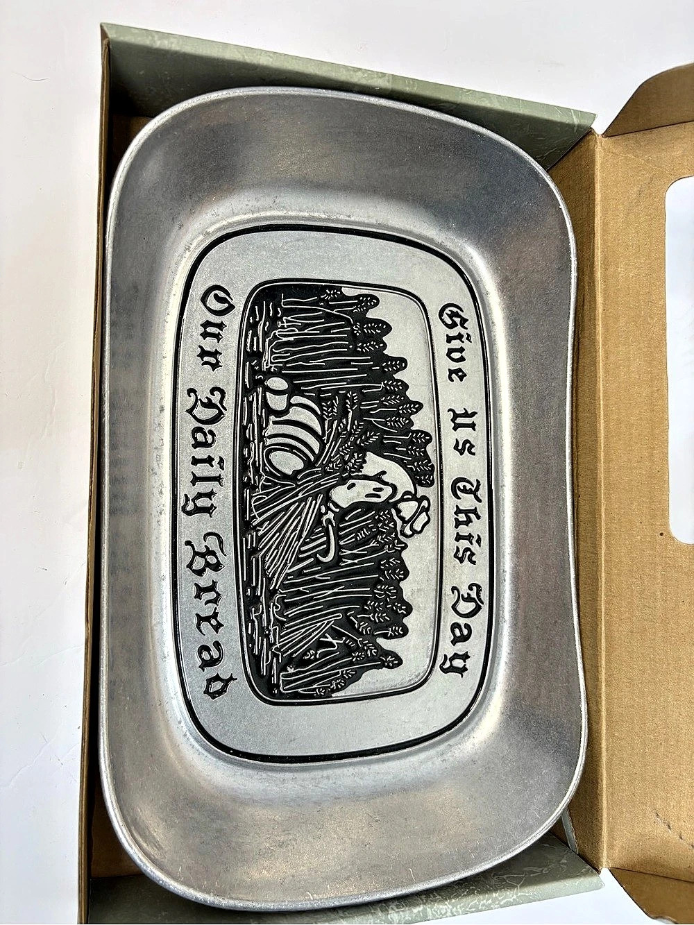 Wilton Armetale Give Us This Day Large Bread Tray Gray